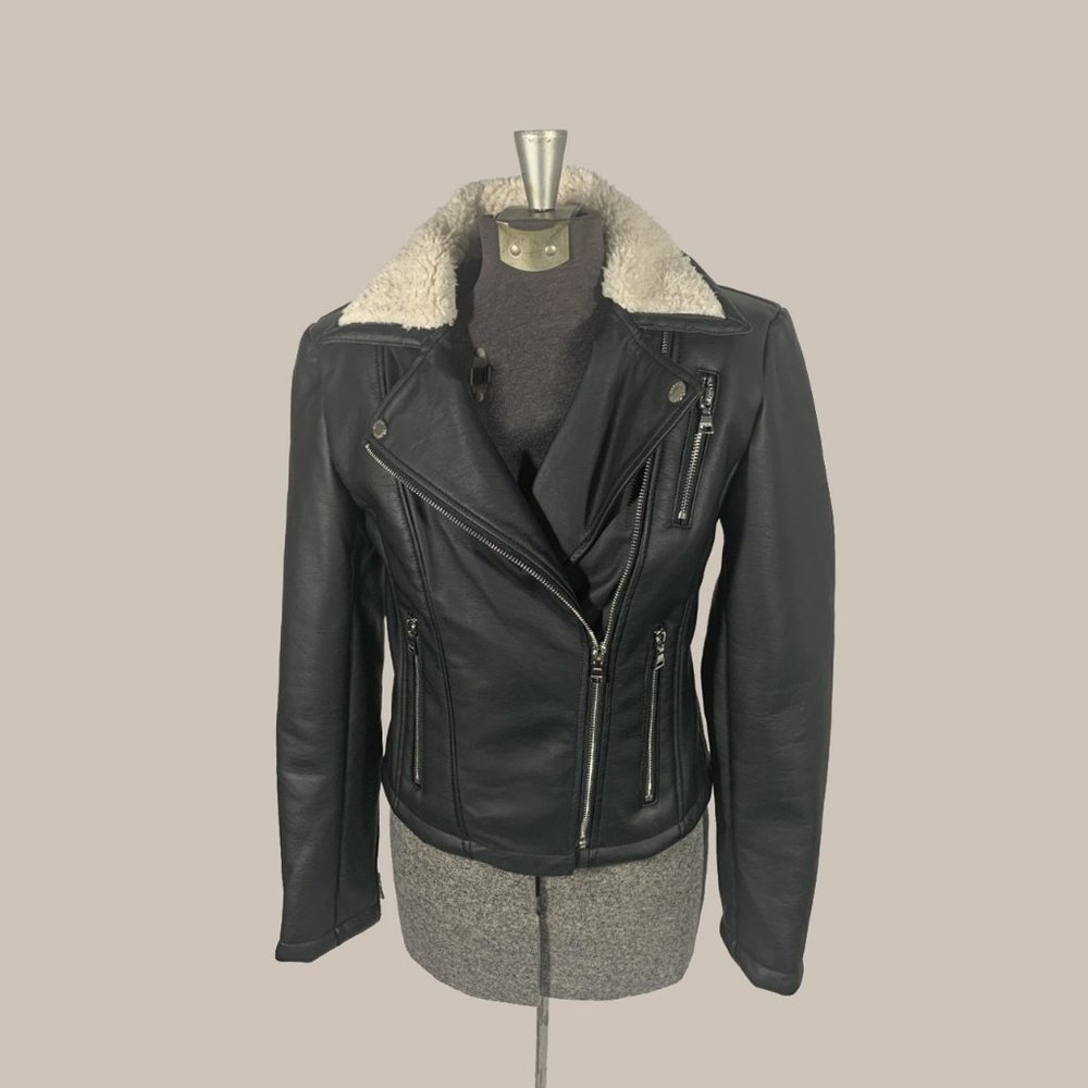 Express Women Black Vegan Leather Moto Jacket